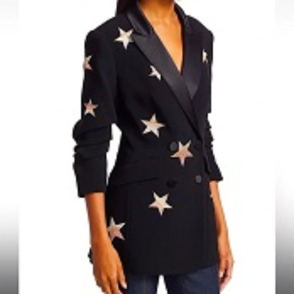 Womens Cinq a Sept Black, Silver Stars Embroidered Blazer 6
